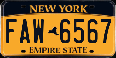 NY license plate FAW6567
