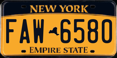 NY license plate FAW6580