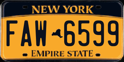 NY license plate FAW6599