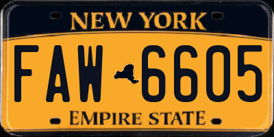NY license plate FAW6605