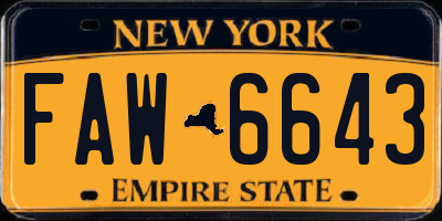 NY license plate FAW6643