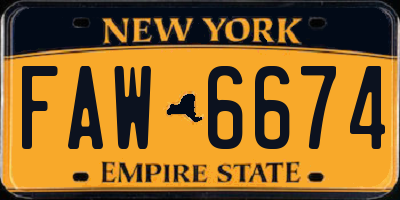 NY license plate FAW6674