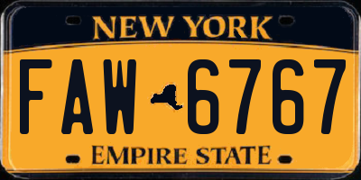 NY license plate FAW6767