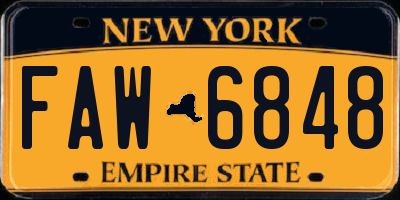 NY license plate FAW6848