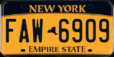 NY license plate FAW6909