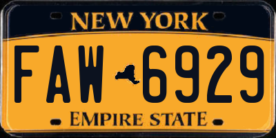 NY license plate FAW6929