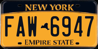 NY license plate FAW6947