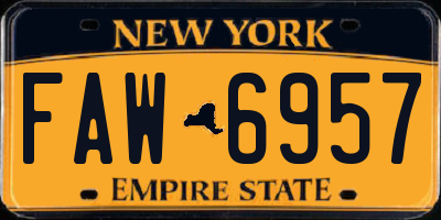 NY license plate FAW6957