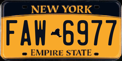 NY license plate FAW6977