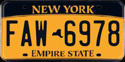 NY license plate FAW6978