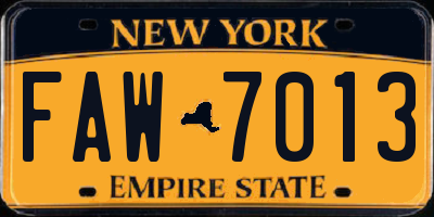 NY license plate FAW7013