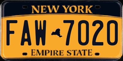 NY license plate FAW7020