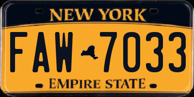 NY license plate FAW7033