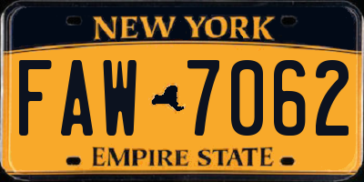 NY license plate FAW7062