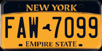 NY license plate FAW7099