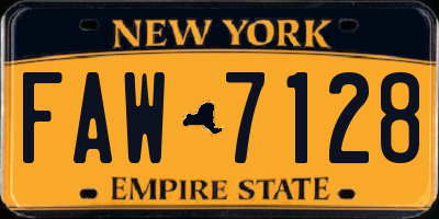 NY license plate FAW7128