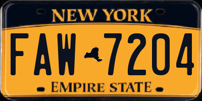 NY license plate FAW7204