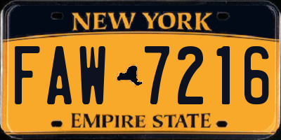 NY license plate FAW7216