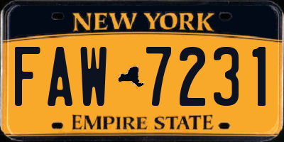 NY license plate FAW7231