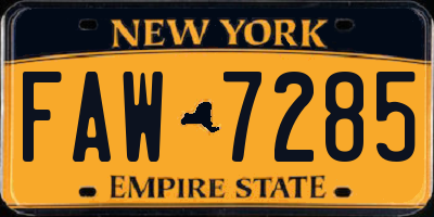NY license plate FAW7285