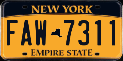 NY license plate FAW7311