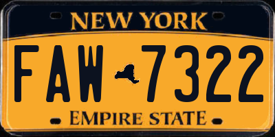 NY license plate FAW7322