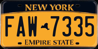 NY license plate FAW7335