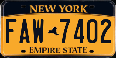NY license plate FAW7402