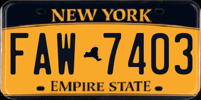 NY license plate FAW7403
