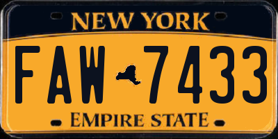 NY license plate FAW7433