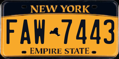 NY license plate FAW7443
