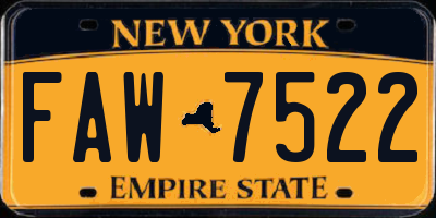 NY license plate FAW7522