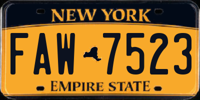 NY license plate FAW7523