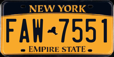 NY license plate FAW7551