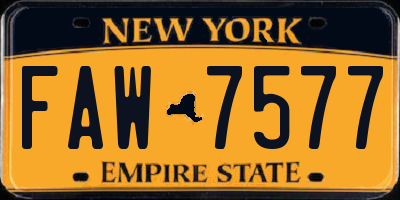 NY license plate FAW7577