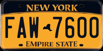 NY license plate FAW7600