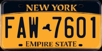 NY license plate FAW7601