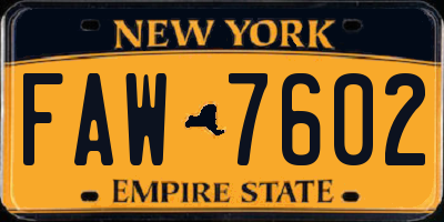 NY license plate FAW7602