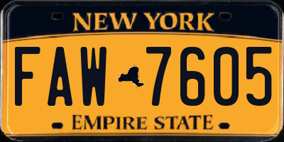 NY license plate FAW7605