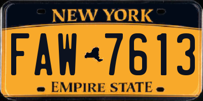 NY license plate FAW7613