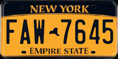 NY license plate FAW7645