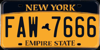 NY license plate FAW7666