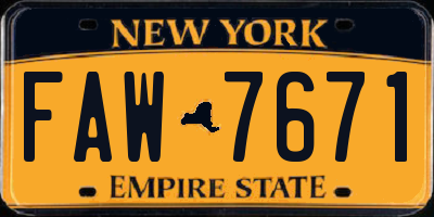 NY license plate FAW7671