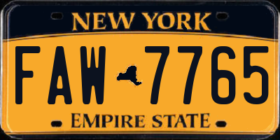 NY license plate FAW7765