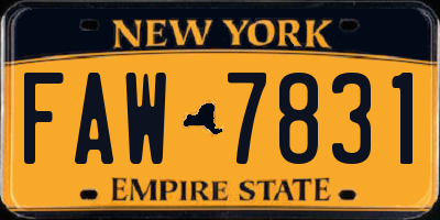 NY license plate FAW7831
