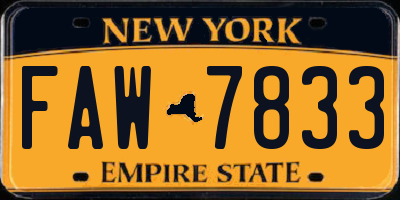 NY license plate FAW7833