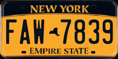 NY license plate FAW7839