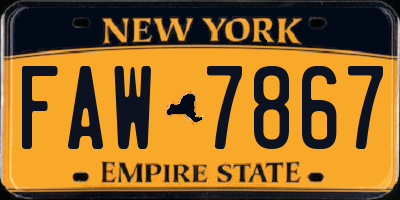 NY license plate FAW7867
