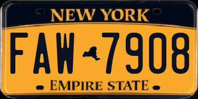 NY license plate FAW7908