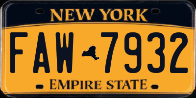 NY license plate FAW7932